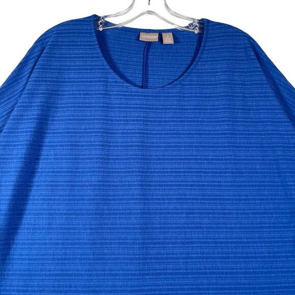 Chico's Top Womens Size 2 / L Blue Pullover Ribbed  3/4 Dolman Sleeve Scoop Neck - Picture 2 of 12
